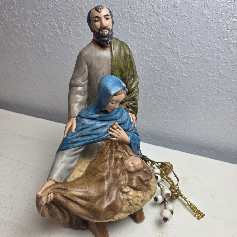 Vintage 1984 Nativity Scene Joseph Mary Baby Jesus Ceramic Figurine Holy Family - Picture 1 of 8